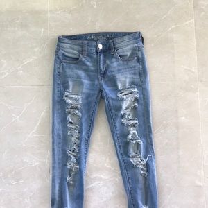 American Eagle stretch light wash ripped jeans